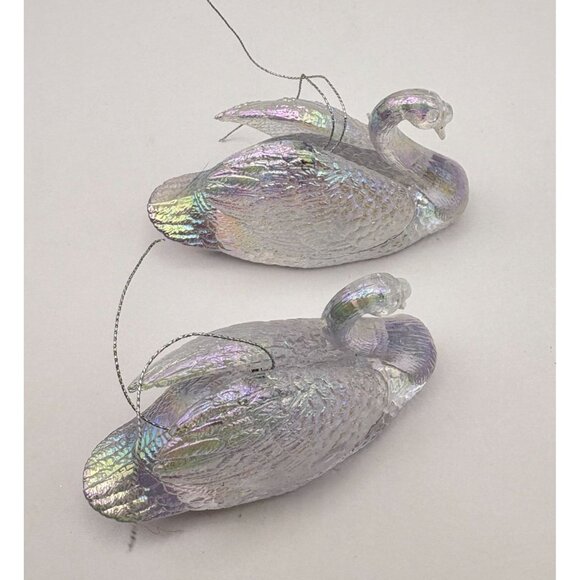 Iridescent Glass Swan Christmas Ornament Set Of Two 3 Inches Hanging Decor Holid - Picture 2 of 8